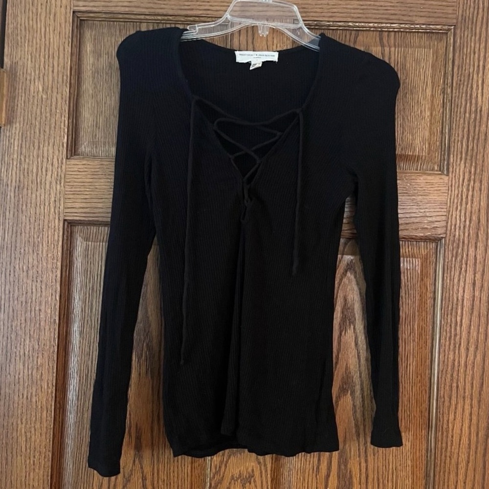 Project Social T Black Lace-Up Long Sleeve Top